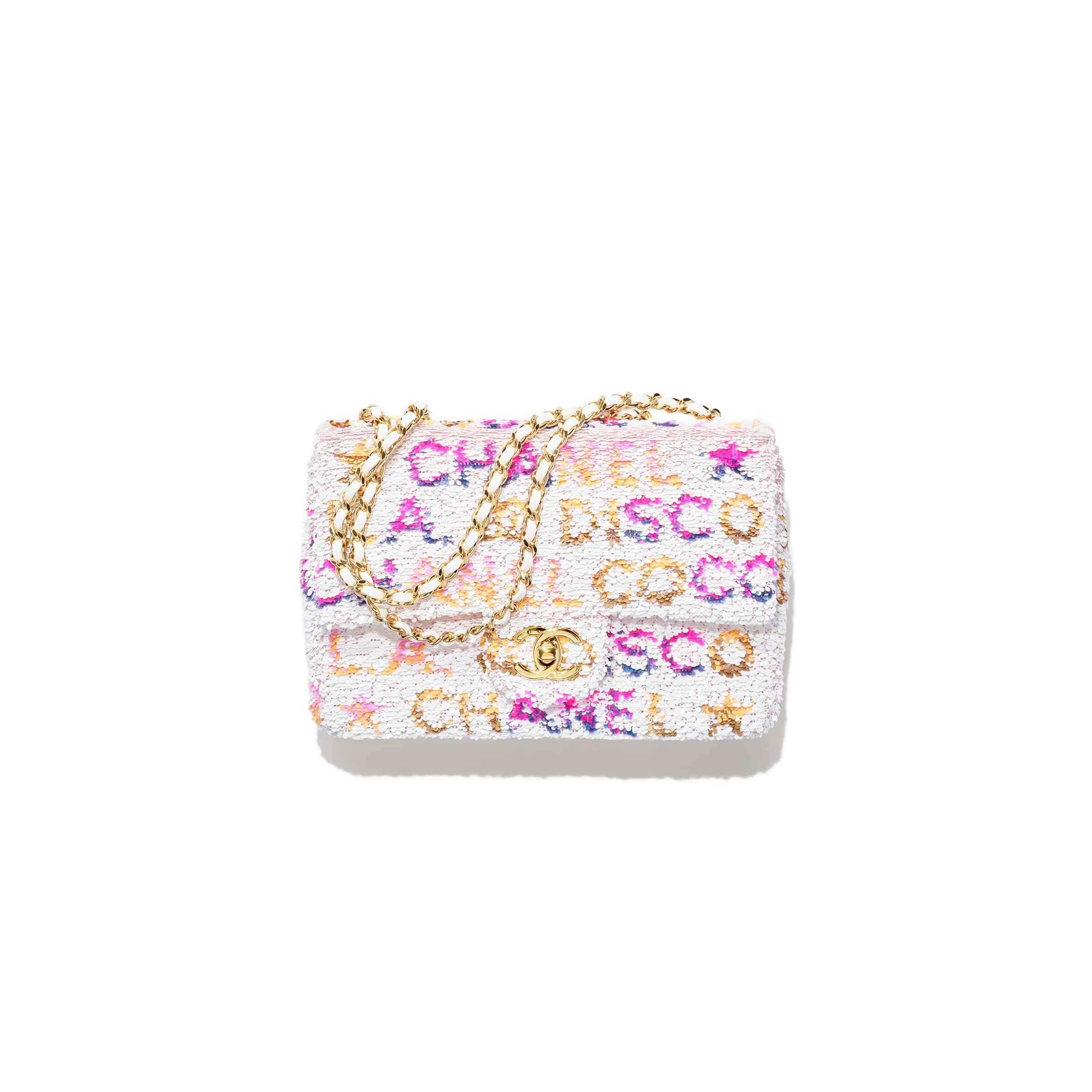 CHANEL SEQUIN LOGO CC SMALL SINGLE FLAP WHITE MULTICOLOR (20*13*6cm) 